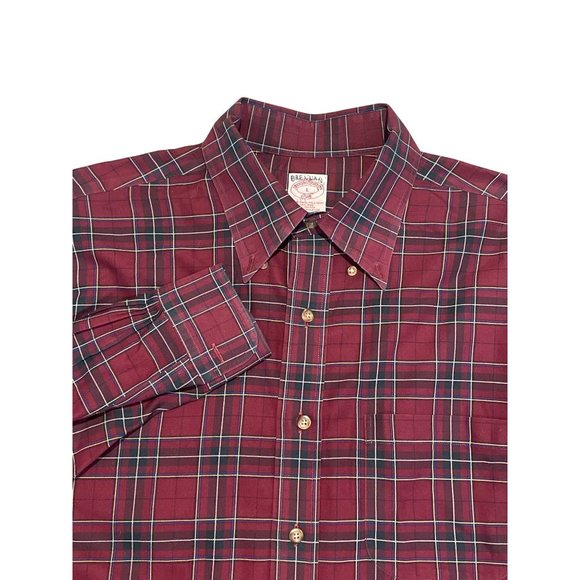 Mens BROOKS BROTHERS Red Blue Plaid Long Sleeve‎ Button Down shirt sz Large - Picture 1 of 7